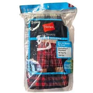 HANES Ultimate Men’s S Boxers 5-Pack Tagless Plaid Knit No Gap Fly NEW in Pack